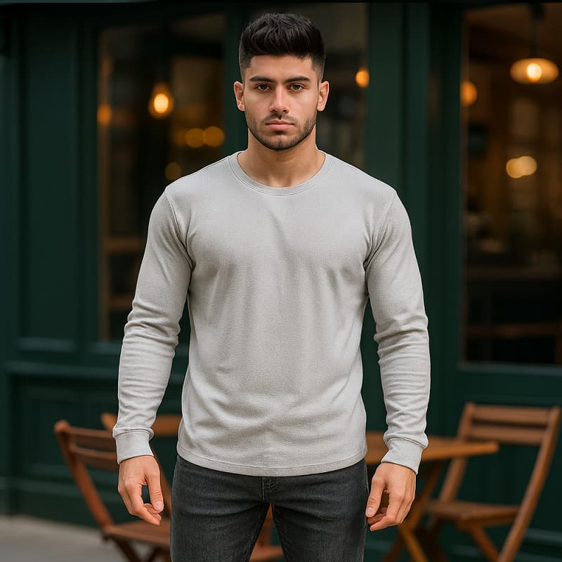 بلوز مردانه طوسی روشن یقه کوبایی مدل Etron