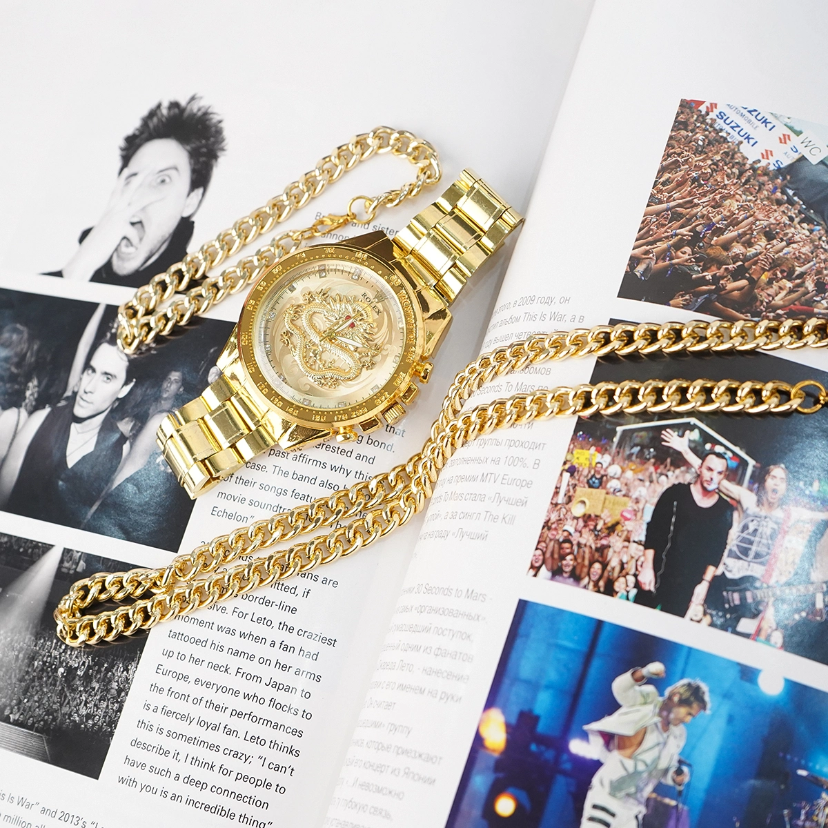 ست ساعت و گردنبند و دستبند طلایی Dragon