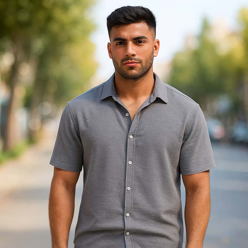 پیراهن آستین کوتاه طوسی مردانه مدل باکسی